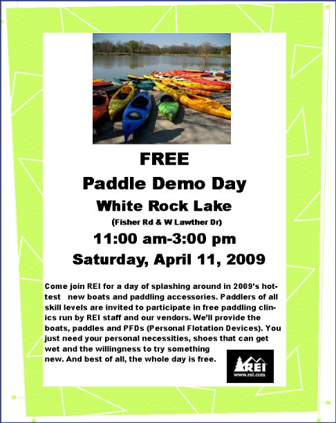 REI Paddle Demo Day April 11, 2009 at White Rock Lake in Dallas